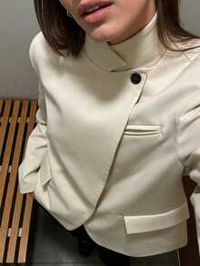 TF.MLN Women's Spring/Autumn Long Sleeve Stand Collar Office Blazer, Fashionable Casual Style Jacket - Off White - View 2