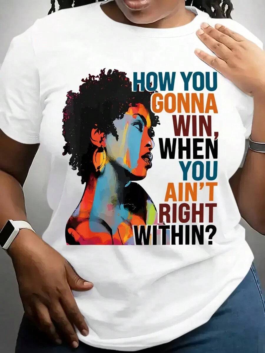Camisas Para Mujer Maweii Plus Size Summer Casual Graphic Slogan T-Shirt - White - View 1