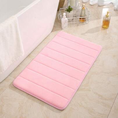 1pc Classic Solid Color Memory Foam Bath Mat, High Absorbency Quick Dry Surface, Sturdy Non-Slip Bottom, Suitable For Bathroom And Kitchen Floors, Practical And Soft, Also Applicable To Bedroom, Dorm, Laundry Room. Lightweight And Flexible Design, Easy To Clean And Maintain.