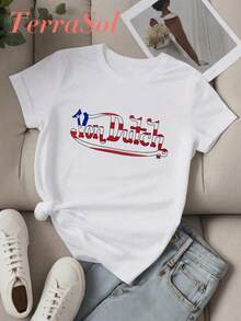 DUTCH Women's Casual Pure Cotton T-Shirt For Easter And St. Patrick's Day, Featuring A Simple And Cute Graphic Print, Round Neck, Short Sleeves, Summer Street Style, And A Surprise Gift For Family And Friends. - 黑與白 - 查看 2