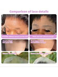 13x4 波浪卷蕾丝前假发，真人混纺发丝，预先拔毛，200% 密度，高清透明蕾丝前假发，女士款，小漂白发结，带婴儿发。 - 自然色&黑色系 - 查看 6