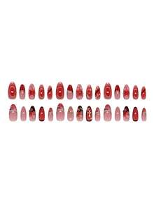 30 pièces Faux ongles en forme d'amande, autocollants d'art pour les ongles rapides, convient pour les fêtes - Multicolore - Voir 3