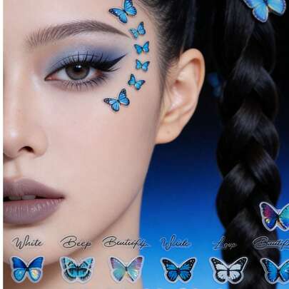 1 miếng dán hình bướm 5D lập thể, hình bướm màu xanh ombre dán mặt, nhiều kích cỡ. Có thể tự trang trí mặt, tóc, trang điểm mắt, móng tay, cơ thể và đồ thủ công; Thích hợp cho tiệc tùng, hẹn hò, trang điểm lễ hội âm nhạc.