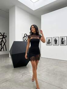 Women's Lace Panel Bodycon Mini As A Y2K Darling, Party Dresses For Club Nights & Date Nights Approved By Hot Girls - 黑色 - 查看 7