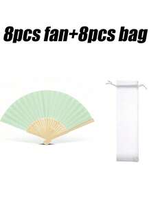 1/5/8pcs Plain Bamboo Folding Fans, Portable Hand Held Small Fans For Travel, Outdoor, Hiking, Daily Life, Gifts For Family, Friends, Couples (Paper Fan + Organza Bag),Summer,Holiday - Light Green - View 12