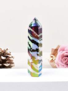 1pc Natural Crystal Colorful Crafted Black & White Zebra Striped Hexagonal Pointed Healing Stone Wand, Healing Decor - Aura Black and White Zebra - View 25