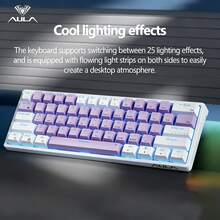 AULA Bàn phím cơ có dây F3361, 61 phím, nhỏ gọn và di động, switch có thể thay nóng, đèn nền RGB, N-Key Rollover, keycap PBT, nhiều tùy chọn màu sắc, lập trình macro, phù hợp cho văn phòng và chơi game. - Xem 6