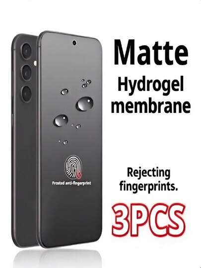 Bộ 3 miếng dán màn hình Hydrogel mờ tương thích với các dòng Galaxy S26 S23 S24 Ultra S25 Edge Plus S21 S20 FE S22+ S10 S10+ S23+ Note 20 Ultra 10 Plus. Miếng dán màn hình mềm, chống trầy xước, chống bám vân tay.