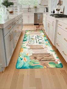 1 pieza Alfombra de cocina con patrón de hoja de eucalipto y grano de madera vintage WELCOME, tapete de cocina con alivio de presión, material absorbente y resistente al aceite, cómodo para estar de pie y caminar, tapete de pie para cocina, tapete de piso de cocina, alfombra a rayas, alfombra pequeña de cocina, tapete de entrada, suministros de cocina, decoración de cocina, juego de cocina, tapete de espuma - Multicolor - Ver 3