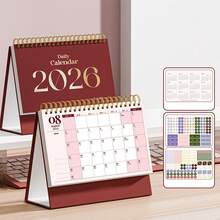1pc 2026 New Minimalist Creative Desktop Mini Calendar, Triangular Base For Stable Placement, Thick Cardboard Inner Pages, Smooth Flipping Metal Coil Binding, Includes Countdown Memo, Monthly & Annual Calendar, Office Decor, Gift, Prize, Stationery, School Supplies (Random Print) - Multicolor - View 17