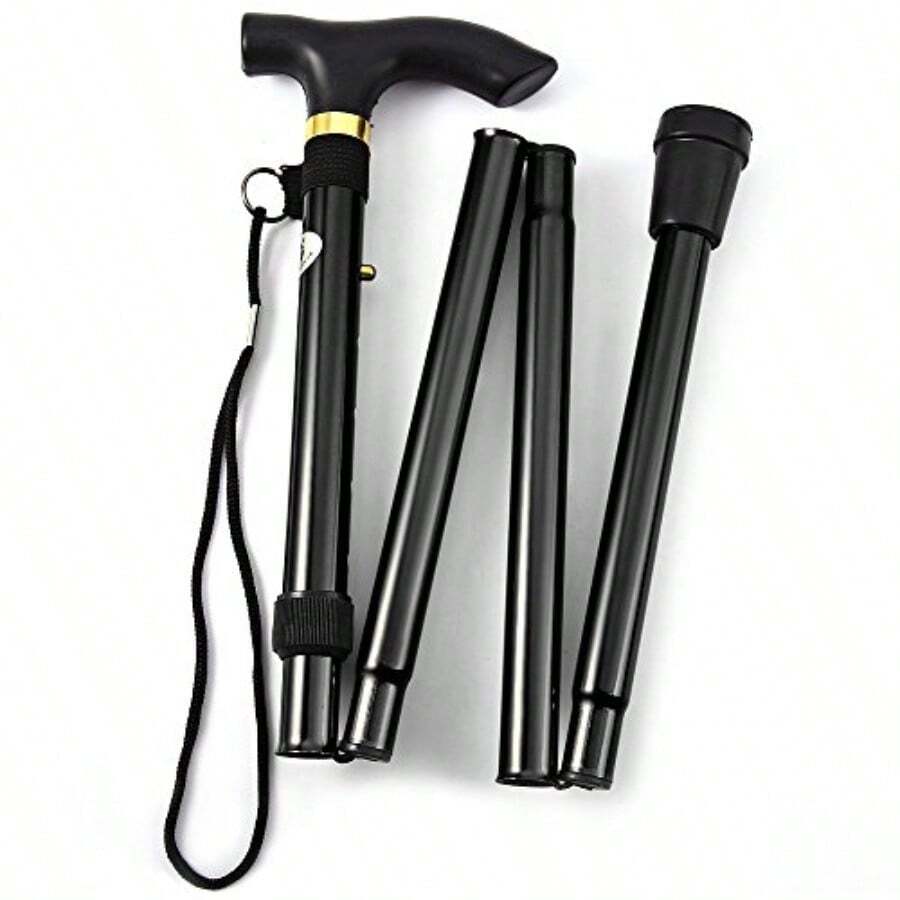 Folding Lightweight Walking Tick - Adjutable Aluminum Metal Collapible Travel Cane With Non-Lip Rub - Black - View 1