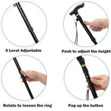Folding Lightweight Walking Tick - Adjutable Aluminum Metal Collapible Travel Cane With Non-Lip Rub - Black - View 6