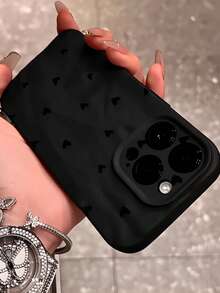 1pc Black Heart Pattern Full Coverage Shockproof TPU Phone Case, Fit Compatible With Apple 17 Pro Max/16 Pro Max/15 Pro Max/17 Pro/17/16/15/14/13/12/11 Pro Max - Multicolor - View 2