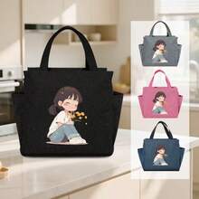 Healing Bouquet Girl Print Handbag, Large Capacity Multi-Pocket Commuter Tote Bag, Student Shoulder Bag - Multicolor - View 2