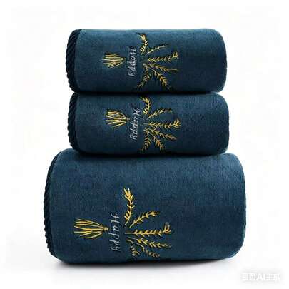Khăn tắm/khăn bông san hô dày dặn, mềm mại, màu trơn, thêu họa tiết, dành cho nữ, nam, cặp đôi và gia đình.