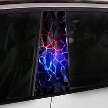 2 pares de calcomanías geométricas fluorescentes para columnas de automóvil, protectores autoadhesivos para el pilar B del vehículo, alargados, resistentes a los arañazos, calcomanías para automóvil con acabado semibrillante, para uso único en superficies de vidrio y metal - A - Ver 4
