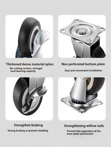 4pcs Heavy Duty Swivel Casters With Brakes - Durable Metal Structure, Ideal For Office Cabinets, Workbenches, Storage Boxes And Sliding Doors, Includes Mounting Hardware, Heavy Duty Casters - Pulley - View 3