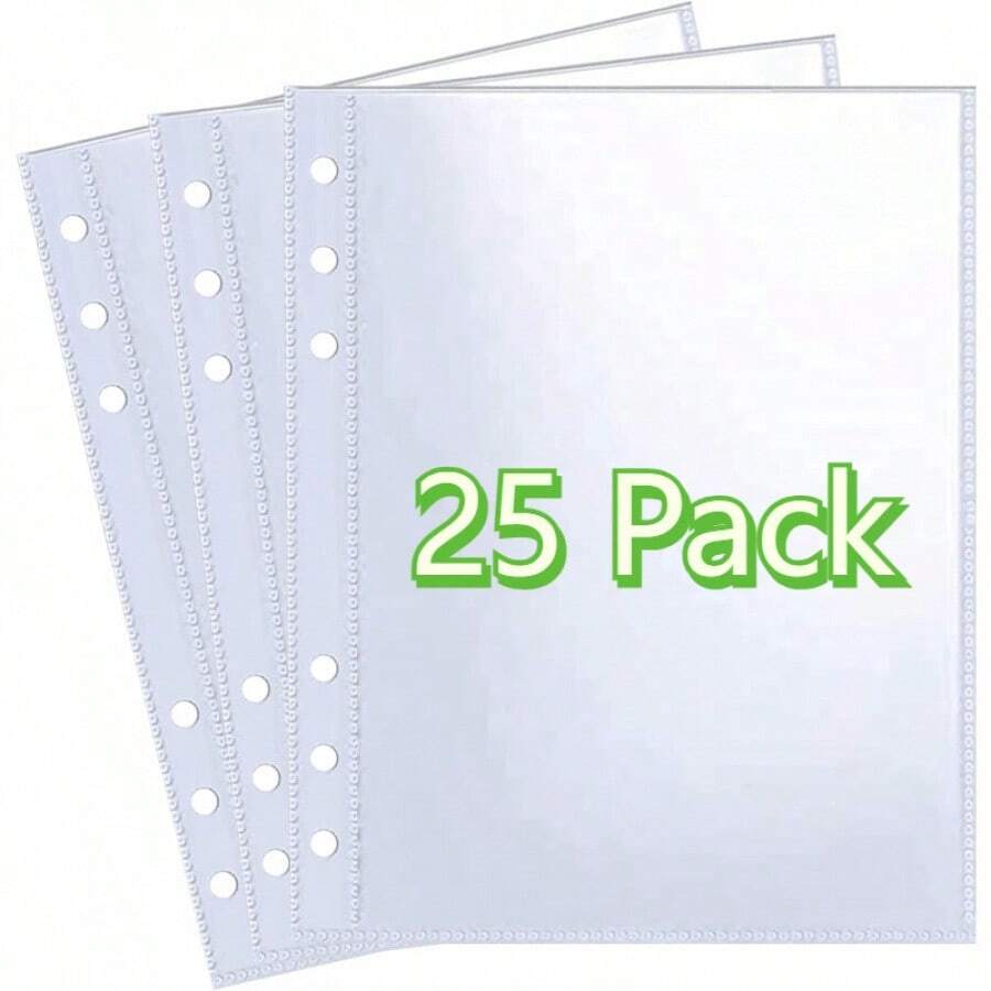 25个透明照片卡套，适用于6孔A5活页夹，双面单口袋照片页，顶部开口保护膜，可装照片、明信片、种子包装袋等。 - 25 Pack - 查看 1