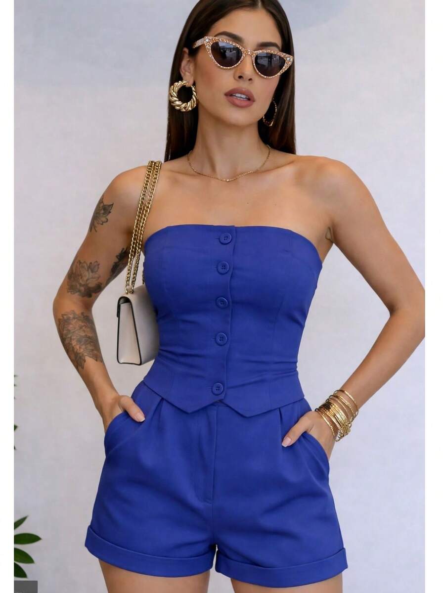 Premium Tailored Strapless Set - Royal Blue - View 1