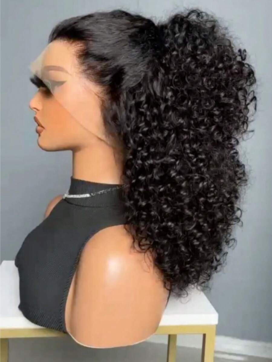 NARNI Invisi Strap 360 Lace Front Wigs Human Hair Pre Plucked Drawstring Human Hair Wig 250% Density Deep Wave Human Hair Wig 13x6 HD Transparent Lace Frontal Wig 360 Full Lace Human Hair Wig Deep Curly Wig Make High Ponytail Natural Hairline - Natural Black - 查看 1