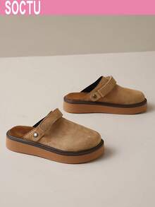 SOCTU Women's Spring New Round Toe Thick Sole Comfortable Slip-On Casual Versatile Mules - Khaki - View 3