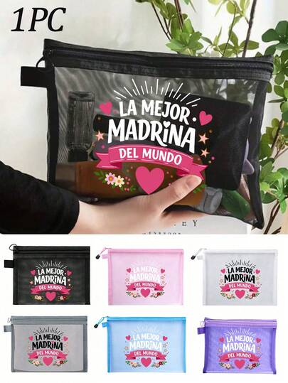 Túi đựng mỹ phẩm với dòng chữ "LA MEJOR. MADRINA DEL MUNDO" và họa tiết Tình Mẹ, túi đựng mỹ phẩm đa năng, dùng để đựng kẹp tóc, băng đô, túi đựng phấn má hồng màu đỏ, túi đựng đồ di động, túi đựng mỹ phẩm, túi chăm sóc da, đồ dùng du lịch, đồ dùng ký túc xá, đồ dùng phòng tắm, đồ trang sức, son dưỡng môi và mỹ phẩm, túi đựng đồ dùng học tập, túi đựng mỹ phẩm cho kỳ nghỉ, quà tặng cô dâu, quà tặng mẹ, quà sinh nhật, quà tặng bạn bè và giáo viên.