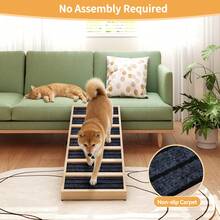 Folding Dog Ramp, Wooden Portable Pet Ramp With Anti-Slip Strips,4 Height Adjustable From 16" To 22", Dog Stairs For Bed, Car, Couch, Truck SUV, 132Lbs Capacity - Grey - View 6