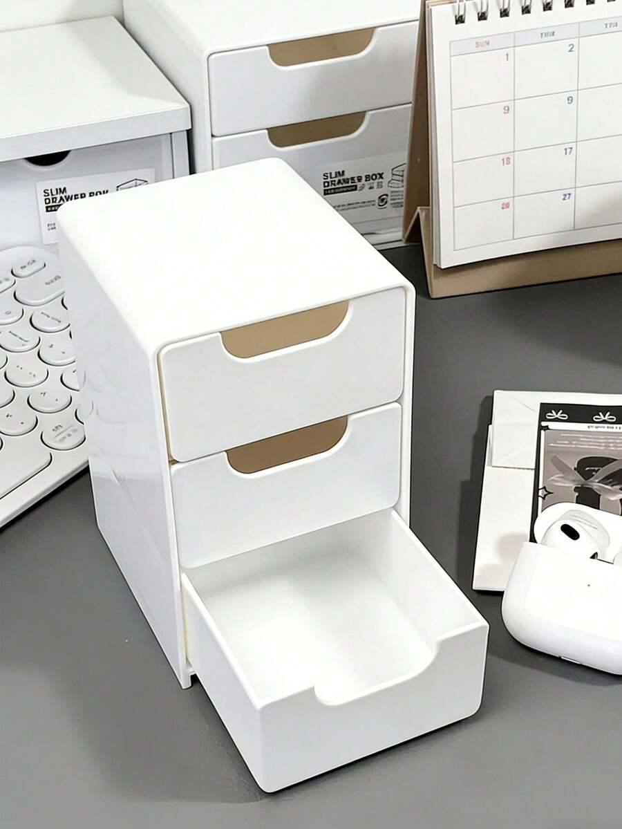 Caja de almacenamiento con estilo de cajón de 3 niveles: un organizador portátil de suministros de oficina, joyas y cosméticos. Diseñado con compartimentos multifuncionales, apilable y ligero, adecuado para uso doméstico u oficina como organizador de escritorio o cajón para manualidades y accesorios. - Multicolor - Ver 1