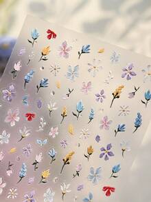 1 feuille d'autocollants d'art pour les ongles à motif floral printanier/estival macaron. Essentiel pour les techniciens des ongles, design 5D en relief avec couleur macaron transparente, marguerites, lavande et feuilles. Autocollants pour ongles autoadhésifs, déco d'ongles DIY, accessoire pour ongles cadeau pour femmes, décoration d'ongles florale printanière/estivale - Multicolore - Voir 5