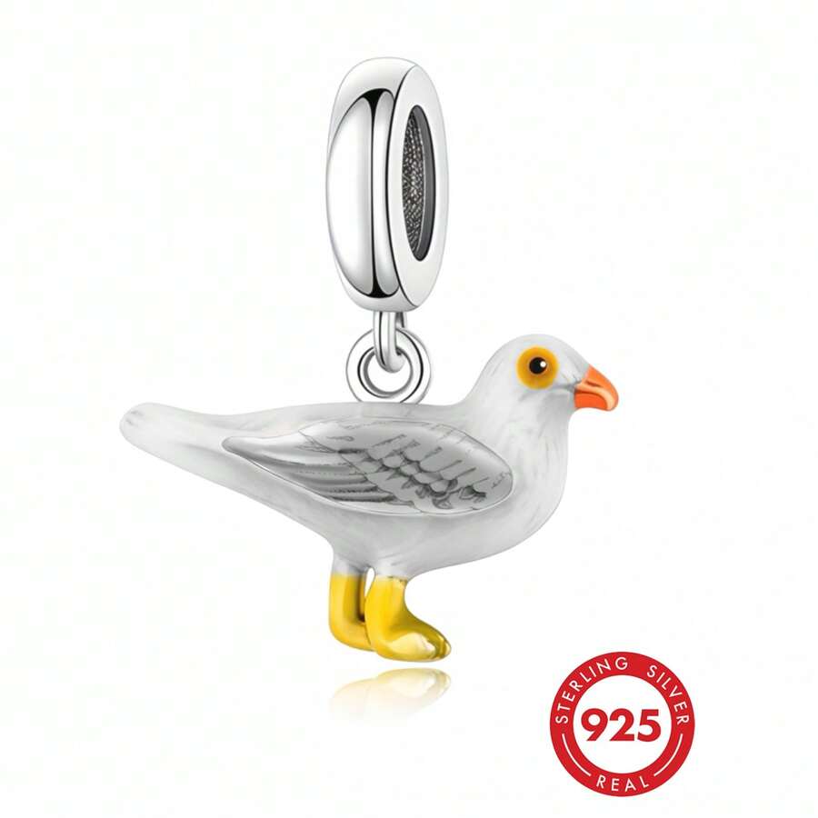 1 buah Liontin Burung Camar Perak Sterling 925, Hadiah Perhiasan Gaya Laut DIY Unisex - Perak - View 1
