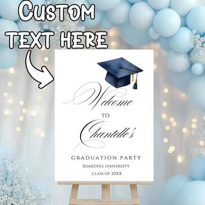 1 biển chào mừng tiệc theo yêu cầu, biển chào mừng tiệc tốt nghiệp cá nhân hóa, trang trí lối vào sân vườn ngoài trời, chủ đề mũ tốt nghiệp, phù hợp cho tiệc tốt nghiệp, trang trí sân vườn, biển chào mừng tốt nghiệp và trang trí tiệc tốt nghiệp, Ngày của Mẹ, Ngày của Cha, tiệc sinh nhật, đám cưới, mùa tốt nghiệp.