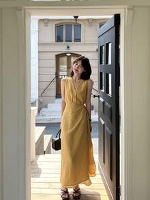 Women Long Dresses - Yellow - View 1