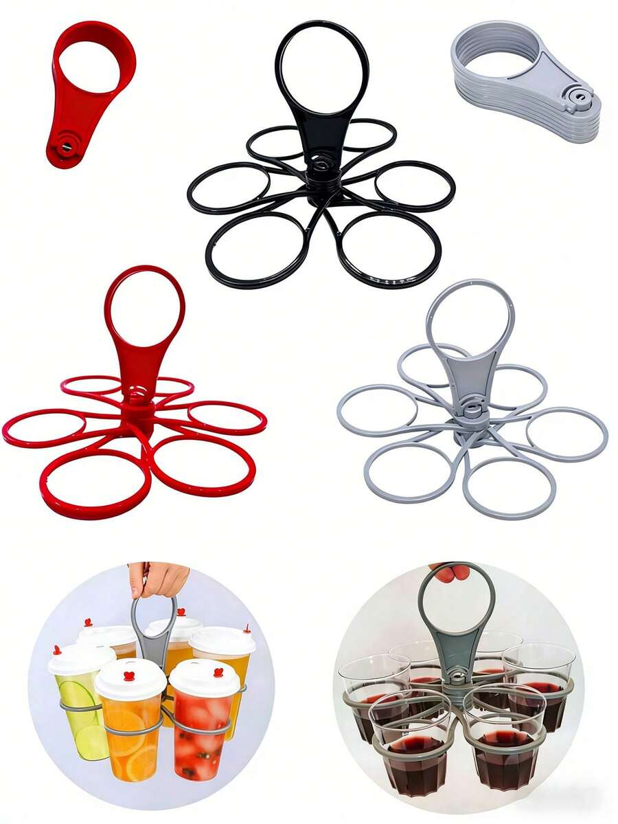 1 pièce Support à boissons pliable 6 fentes, plateau organisateur de boissons rotatif, caddy à boissons en plastique léger, convient pour les fêtes, les barbecues, le camping, les pique-niques et les activités extérieures, peut contenir du café, du vin, des cocktails, idéal pour Halloween, la Saint-Valentin, Noël, cadeau d'Action de Grâce - Multicolore - Voir 1