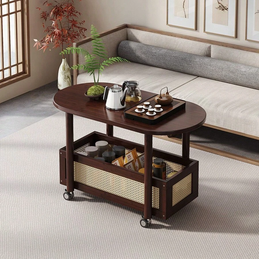 Portable Wheels Mobile Table Laptop Desk Adjustable Height Overbed Sofa Side - Brown - View 1