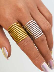 Anel personalizado dourado em aço inoxidável (2 peças/1 peça), anel casual aberto, anel em aço inoxidável, adequado para uso diário e viagens, a melhor opção de presente para sua namorada ou esposa. - Estilo 3 - Ver 3