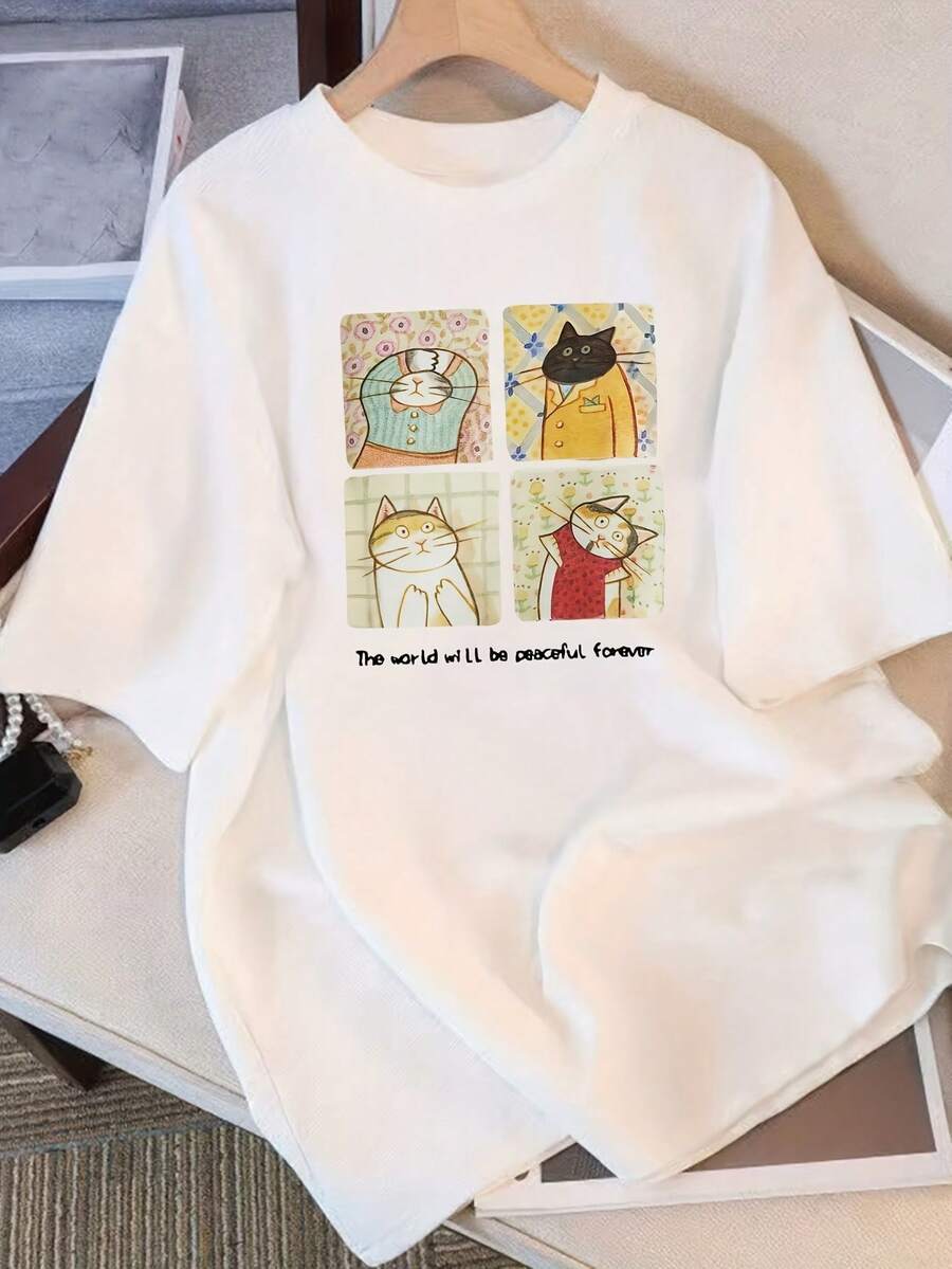 100% Pure Short-Sleeved T-Shirt For Women In Summer Oversize Loose Casual Versatile Letter Printed Short-Sleeved Top Ins100Cotton - trắng - Xem 1