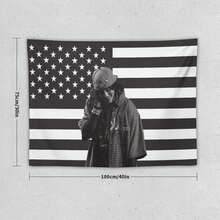 1PC Billie Music Eilish American Flag Tapestry, Used For Dormitory And Bedroom Decoration, With Vibrant Patriotic Design, Prominent Characters, Polyester Knit Fabric, Horizontal Aesthetic Tapestry, Dormitory Decoration With American Flag Theme And Easy Care Textiles - 1PC - 查看 2