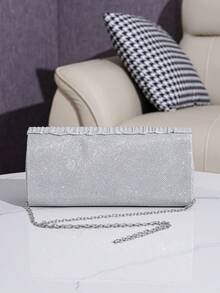 Túi cầm tay kiểu phong bì, túi xách xếp ly lấp lánh, túi đeo vai chéo, túi đựng điện thoại, túi đựng son môi, túi thời trang dự tiệc dành cho nữ. - Bạc - Xem 9