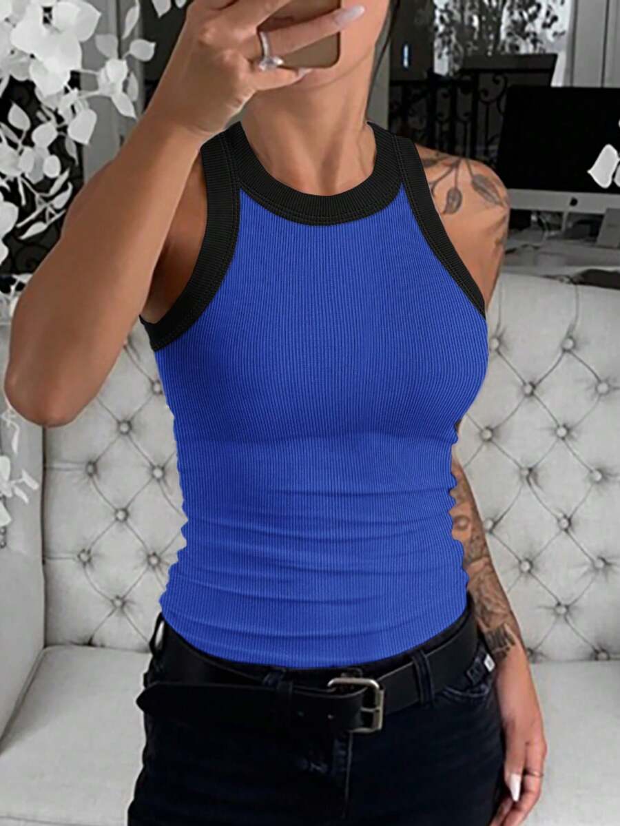 ChicMe Women's Colorblock Knit Sleeveless Vest, Fitted All-Match Casual Versatile Daily Wear Summer