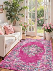 1pc Style Vintage Distressed Red Polyester Rectangular Low-Maintenance Area Rug, Suitable For Hallways, Bedside, Living Room, Bedroom Home Decor - Multicolor - View 25
