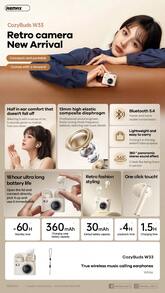 REMAX CozyBuds W33 True Wireless Bluetooth Earphones With Digital Display: Camera-Style Design, Long Battery Life, Compact And Portable, Includes A Lanyard, Semi-In-Ear Design, Stereo Sound. - View 5