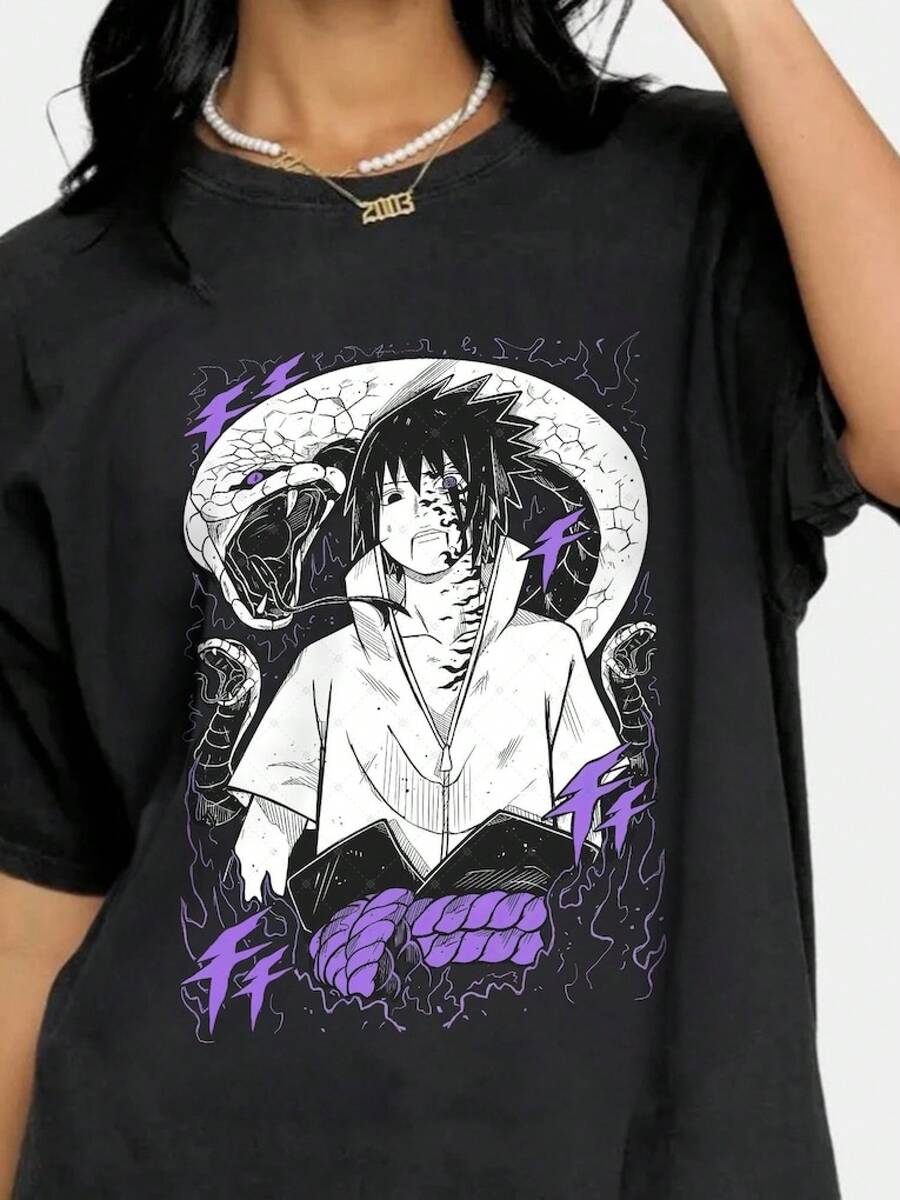 Unisex T-Shirt Made Of Pure Cotton, Anime/Manga Sweatshirt, Anime Lover T-Shirt, Graphic Print Anime T-Shirts, Anime Shirt, Fashion Anime Tee, Anime Vintage Special Unisex T-Shirts, Manga Shirt, Summer Shirt, Blouse, Basic Tops, Tops, T-Shirts Shirt, Soft Cotton, Casual Everyday Wear, Cool Cute, Breathable Fabric, Simple Classic, All Seasons Style - 黑色 - 查看 1