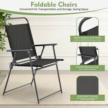 Vongrasig 6 Pieces Folding Patio Dining Set, All Weather Small Metal Outdoor Table And Chair Set, Garden Patio Furniture Set W/Umbrella, Glass Table & 4 Folding Chairs For Lawn, Deck, Backyard, Black - 黑色 - 查看 4