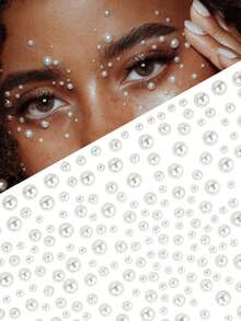 2pcs 3D Pearl Facial Gem Eyeshadow Stickers, Self-Adhesive Face & Body Rhinestone Eyebrow Nail Art Decals, Diamond Decorations, Valentine's Day Gift,Concert Look,Face Gems - Multicolor - View 1