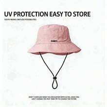 黑色PU皮革宽檐渔夫帽，可调节抽绳，UPF50+防水防晒，男女通用，适合户外旅行、海滩露营、日常佩戴 - 彩色 - 查看 18