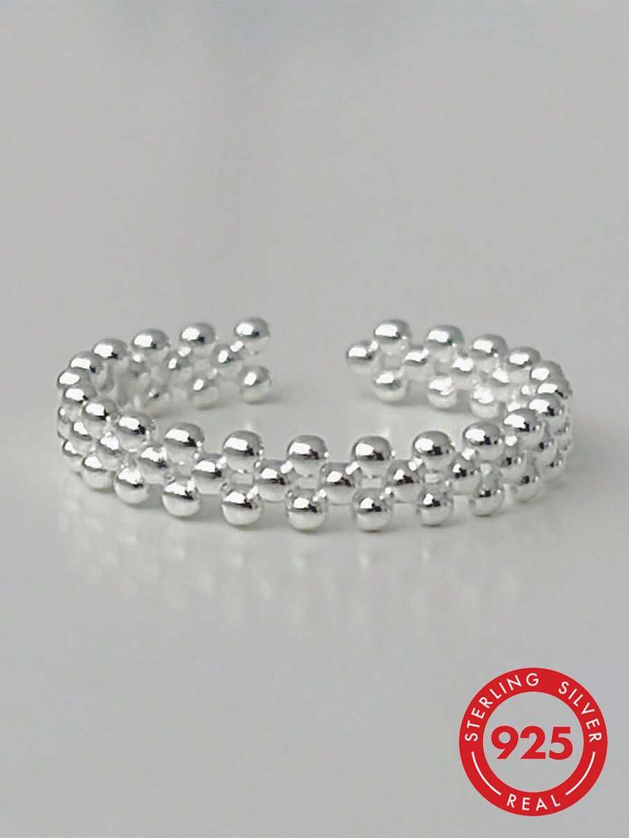 HuooNew 1pc 925 Sterling Silver Open Ring Jewelry, Unisex Design - Silver - View 1