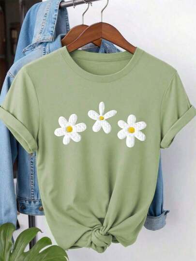 T-Shirt Blusa New Hot Selling Vintage Blusas Cute Top 100 Percent Cotton Camisas Para Hombre Manfinity Men Graphic Tees WomenFloral Print T-Shirt Casual Charming Flower Graphic Round Neck Short Sleeve Tee For Women Graphic Tees Women Tops-Unisex, Suitable For Casual Daily Outings, Short-Sleeve Summer Top, Retro Y2K Patterned T-Shirt