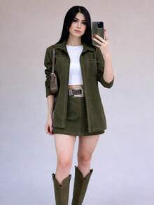 Women's Set Long Sleeve Shirt And Marrant Skirt Sensory Boho Casual Cute Luxury Elegant - 綠色 - 查看 2