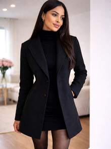 's Overcoat, Wool, Warm, Thick, Elegant, For Cold Weather Winter - 黑色 - 查看 1
