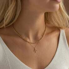 Collier avion élégant, collier pendentif avion doré pour femme, collier multicouche en acier inoxydable doré, collier de voyage, cadeau pour les amateurs de voyage, collier pendentif avion à double chaîne, cadeau de bijoux pour les vacances - Doré - Voir 1